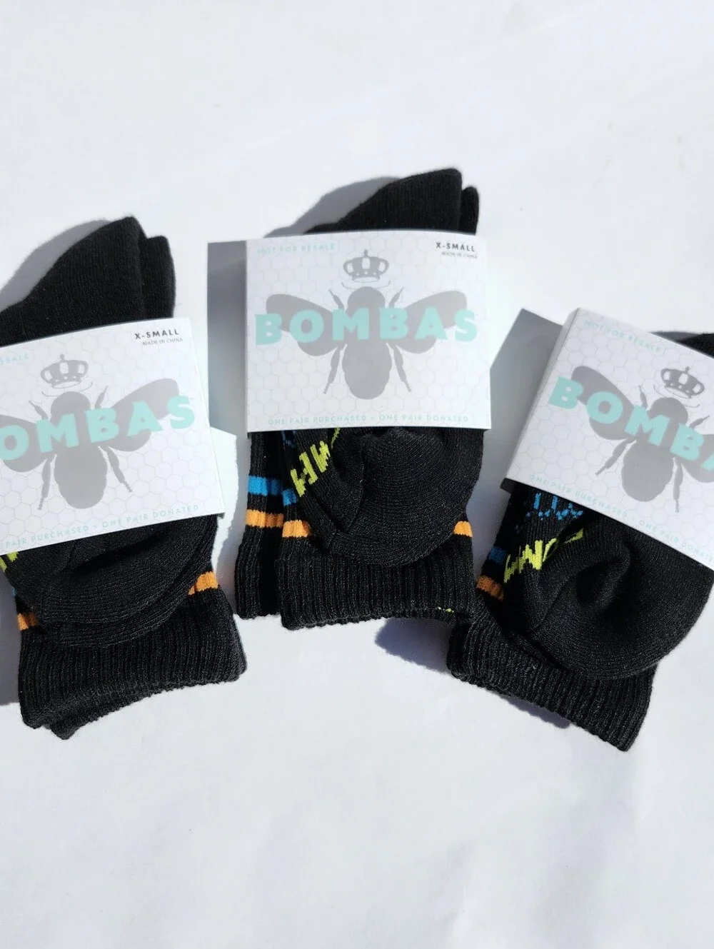Bombas Kids Socks with Blue and Orange Accents Xs